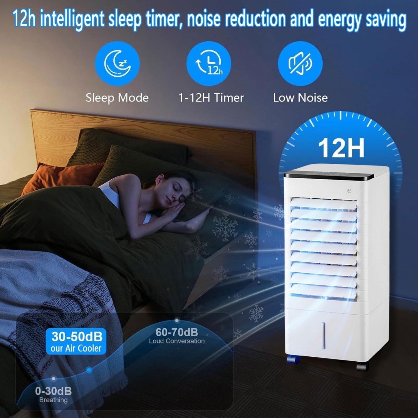 GENERIC Refroidisseur D'air Par évaporation Avec Réservoir D'eau De 9 L, Oscillation à 90°, 4 Glacières, 3 Modes Et Vitesses, Télécommande, Minuterie 15 H Pour Chambre, Bureau