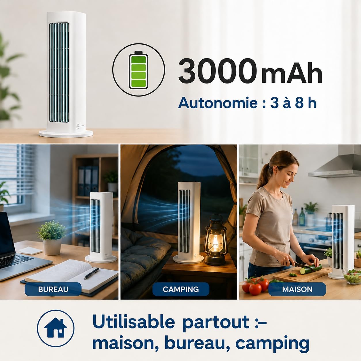  Breezamax Fan Air Cooler, Conception Sans Pales, Autonomie De 3 à 8 Heures, Conception Portable, Trois RéGlages De Vitesse De Vent, Convient à La Maison, Au Bureau Et Au Camping (Blanc)