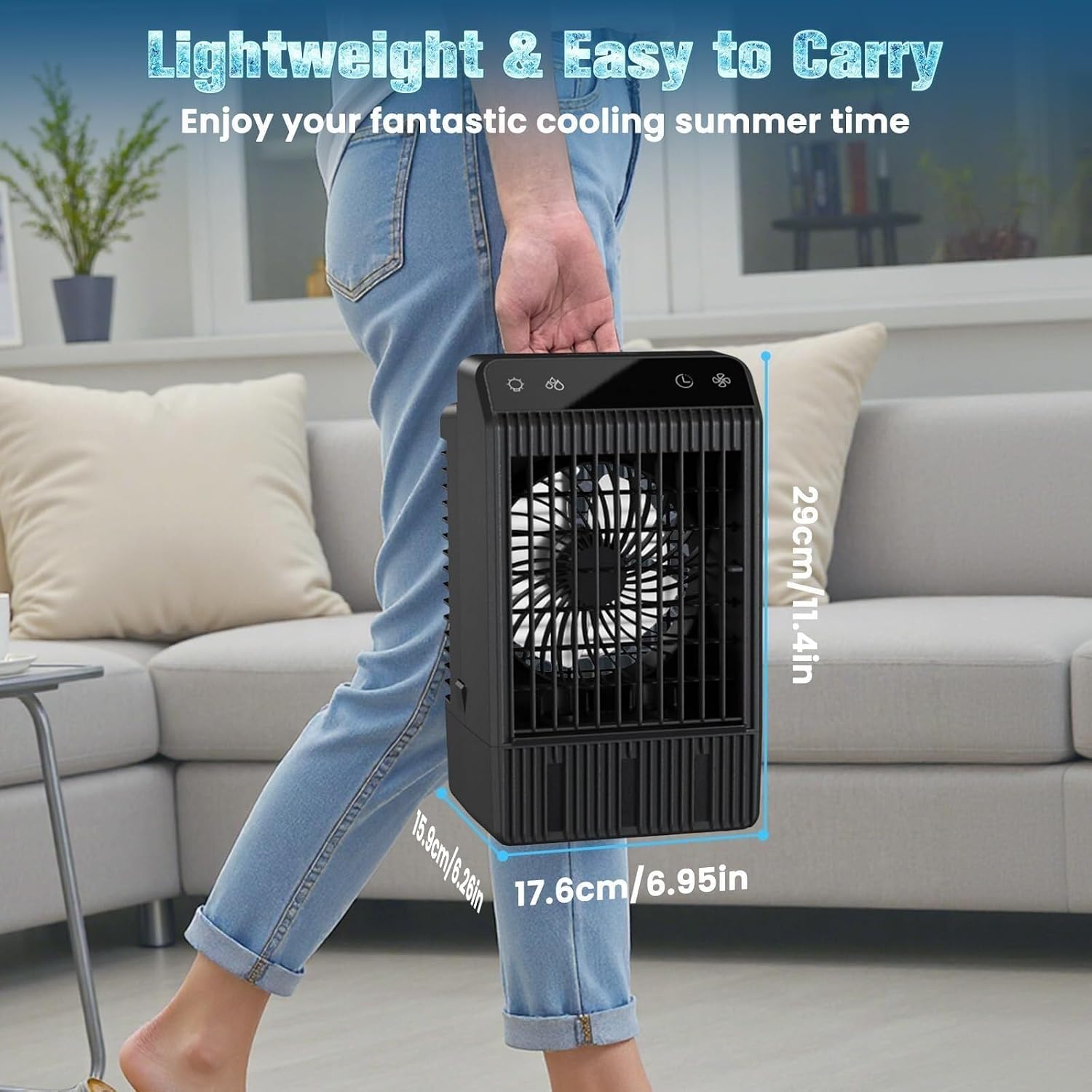  Mini Refroidisseur D'air évaporateur Mobile Avec Réservoir D'eau De 1000 Ml Et 2 Buses De Pulvérisation, 4 Niveaux De Ventilateur Et Minuterie (2 à 12 Heures), éclairage RVB Silencieux (7 Couleurs