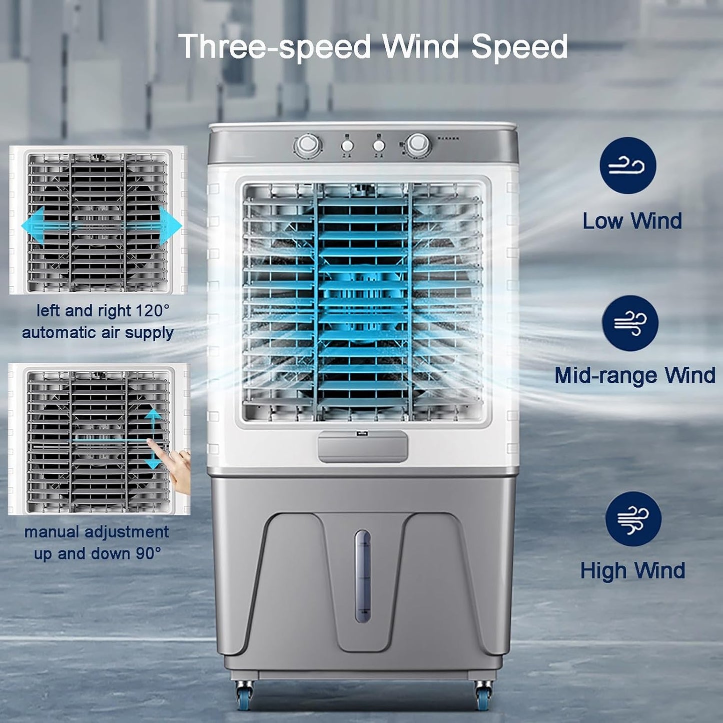  Climatiseur Portable 3 En 1, Refroidisseur D'air Par évaporation, Ventilateur D'extérieur, Oscillant à 120°, 3 Vitesses, Pour Patio, Garage, Industrie, Usage Commercial