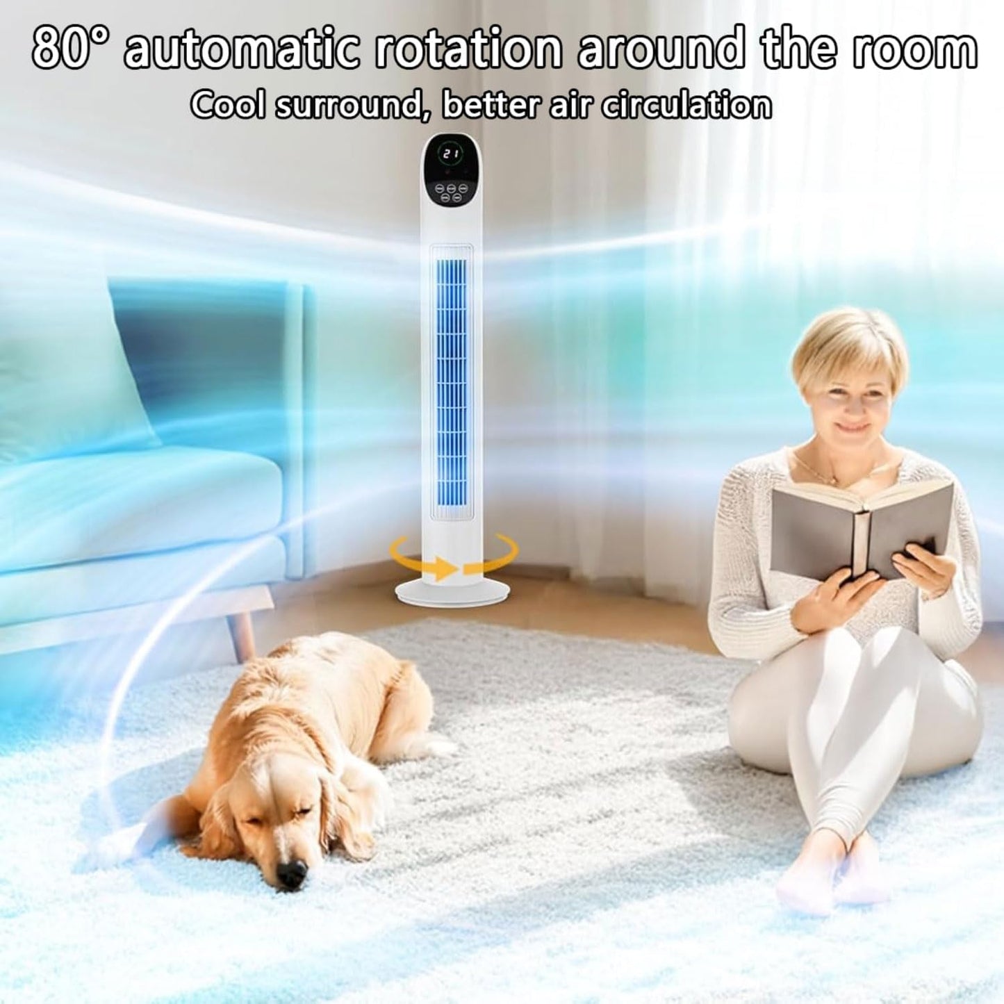 GENERIC Ventilateur De Refroidissement Tour Pour Chambre à Coucher, Ventilateur De Sol Sans Pales Avec 3 Modes, 3 Vitesses Et Affichage Numérique, Refroidisseur D'air Avec Oscillation à 80 °, Minuterie De 7,5