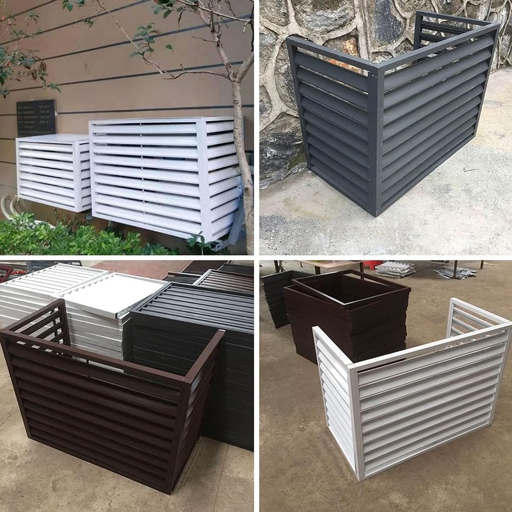 GENERIC Cache-unité AC En Aluminium, Mini écran De Clôture Pour Pompe à Chaleur Fendue, Couverture De Réduction Du Bruit Extérieur à 3 Panneaux, Convient Aux Climatiseurs De 110 X 80 X 60 Cm, Marron