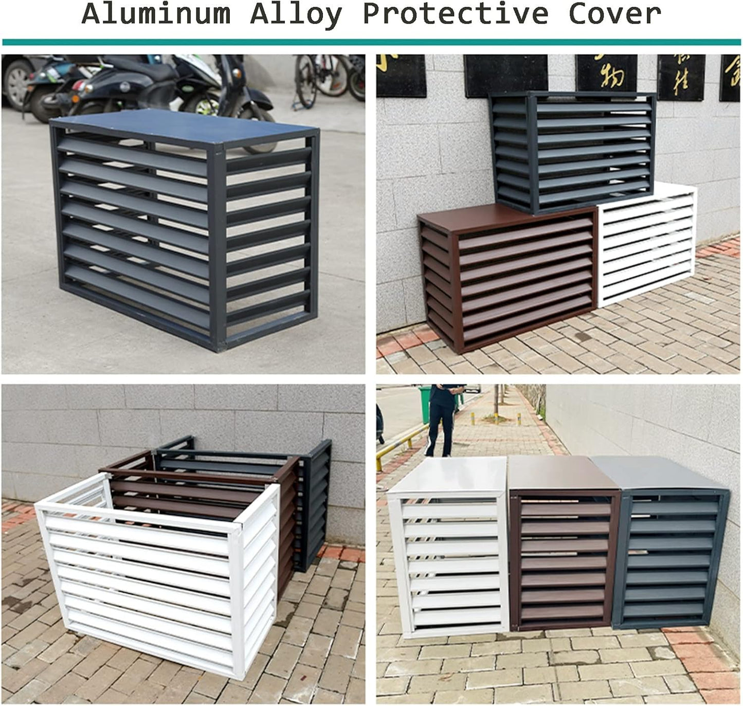  Housse Pour Unité De Climatisation Extérieure – Boîtier En Aluminium Avec Porte-fleurs Et Volets à Persiennes – Protection Résistante Aux Intempéries Pour Climatiseurs – Design élégant De Clôture