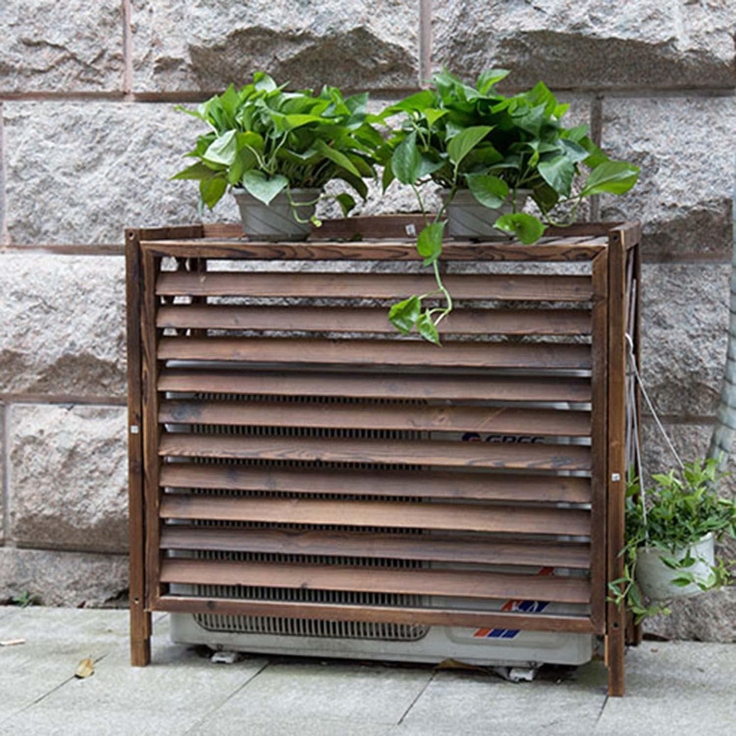 Housse De Protection En Bois Massif Pour Climatisation – Clôture Extérieure Et Poubelle – Support De Présentation Pour Plantes De Jardin – Grille De Protection Pour Climatiseur Et Pompe à Chaleur