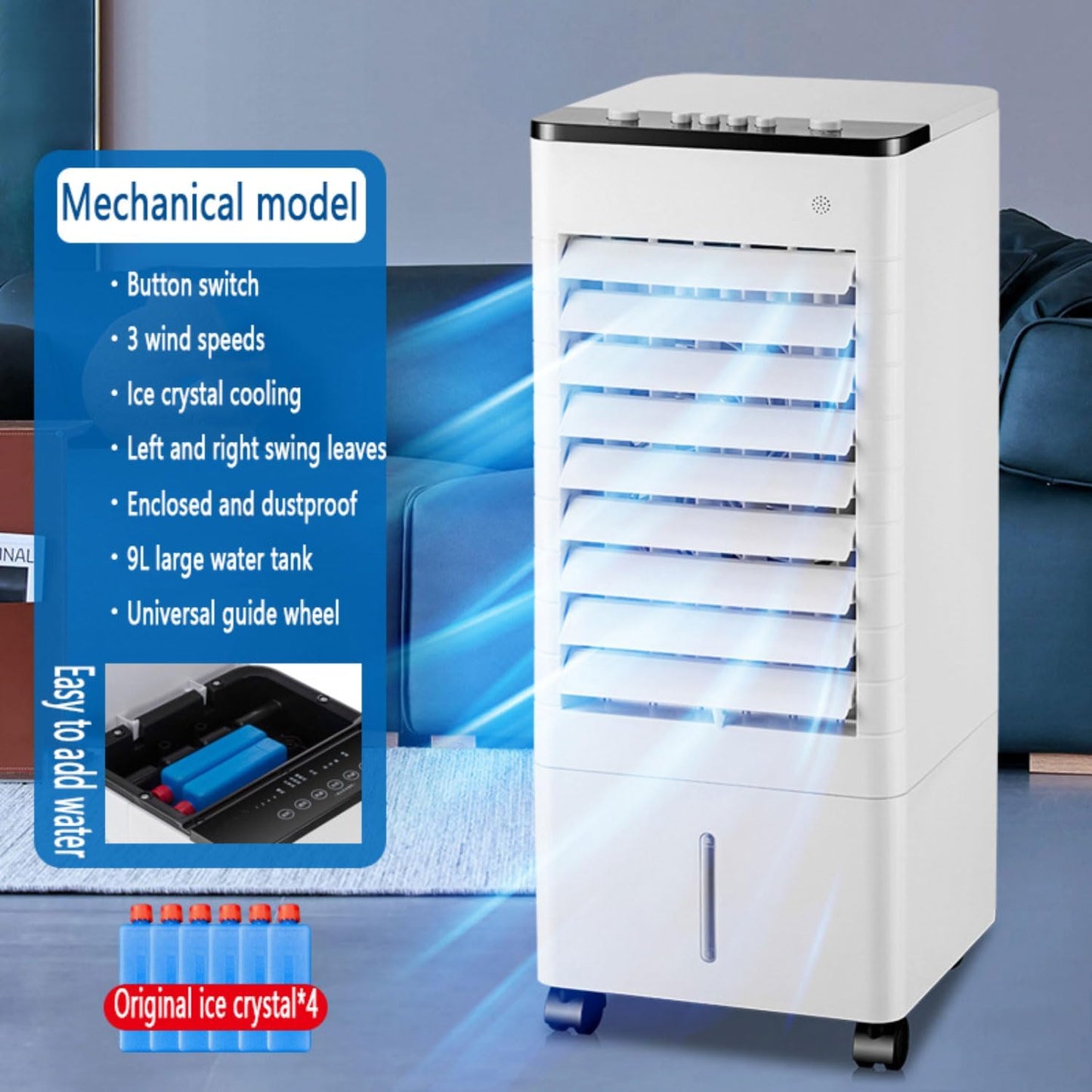 GENERIC Refroidisseur D'air Par évaporation Avec Réservoir D'eau De 9 L, Oscillation à 90°, 4 Glacières, 3 Modes Et Vitesses, Télécommande, Minuterie 15 H Pour Chambre, Bureau