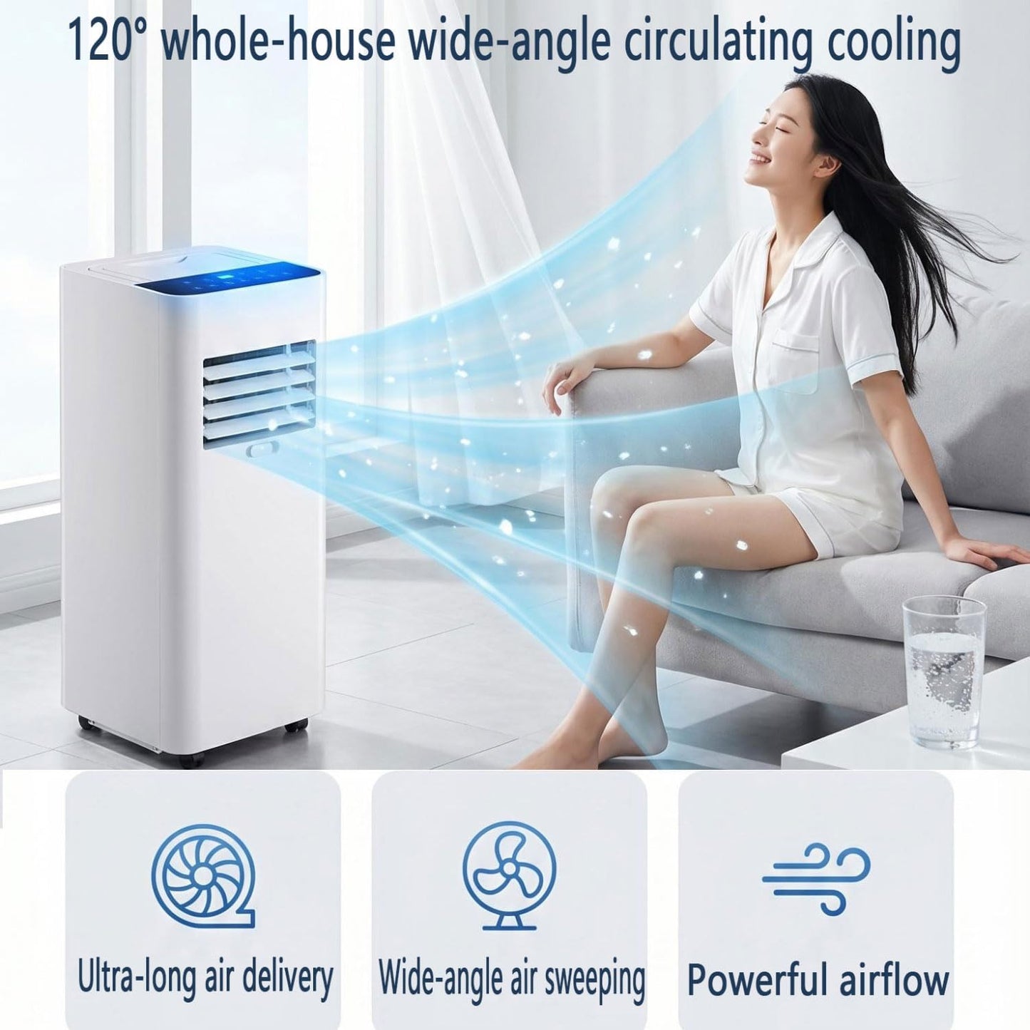 GENERIC Climatiseur Portable 7 000 BTU Avec Télécommande Intelligente (refroidissement, Ventilateur, Déshumidificateur) Avec Ventilateur De Refroidissement Oscillant à 120° à 3 Vitesses Pour Pièces Jusqu'à