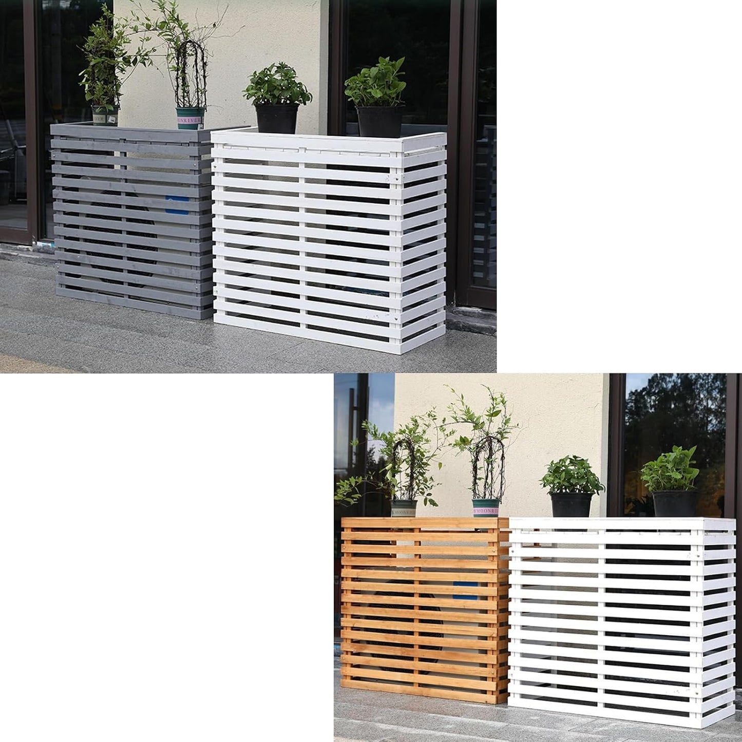  Housses Décoratives Pour Climatiseur Pour Clôture Extérieure – Housse élégante En Bois Pour Unité De Climatisation Et Support De Plante Avec Protection Supérieure – Design Résistant Aux Intempéries