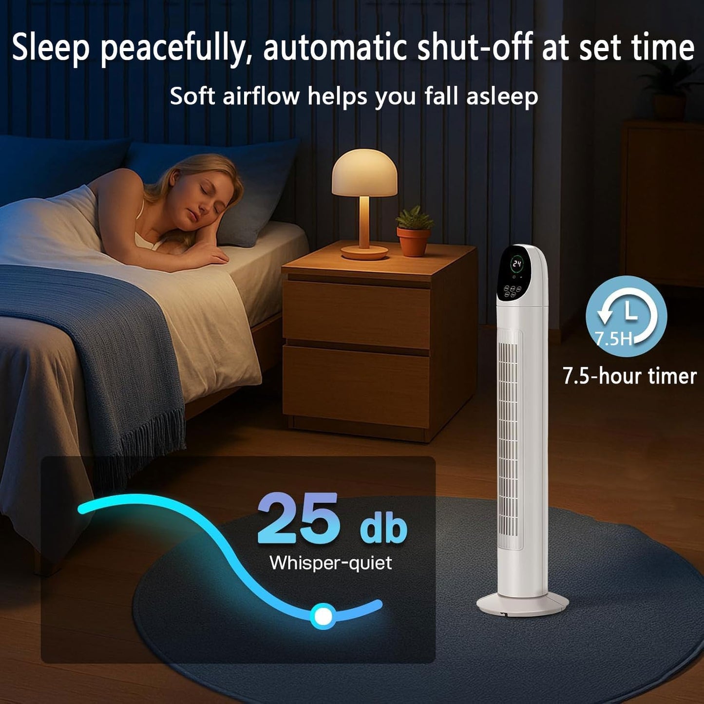 GENERIC Ventilateur De Refroidissement Tour Pour Chambre à Coucher, Ventilateur De Sol Sans Pales Avec 3 Modes, 3 Vitesses Et Affichage Numérique, Refroidisseur D'air Avec Oscillation à 80 °, Minuterie De 7,5