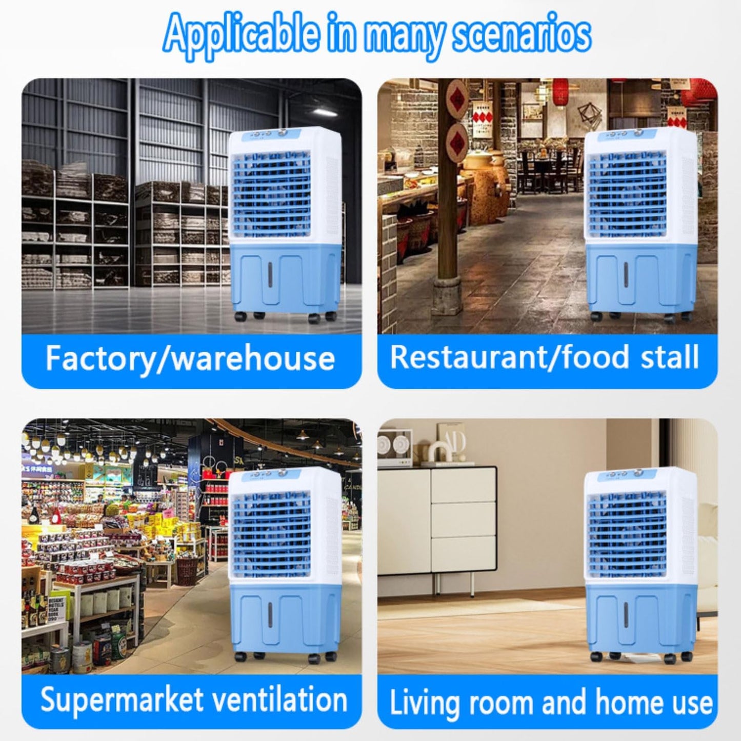 GENERIC Climatiseur Portable Sans Fenêtre Avec 3 Vitesses, Grand Réservoir D'eau, Oscillant à 120 °, Ventilateur De Refroidissement Industriel à Faible Bruit Pour Intérieur Et Extérieur