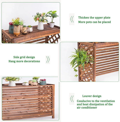  Housse De Climatiseur En Bois Massif Noir Avec Support Et Support De Fleurs - 105 X 47 X 100 Cm - Parfait Pour La Décoration D'intérieur Et Pour économiser De L'espace