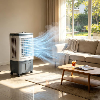 GENERIC Ventilateur Refroidisseur D'air Portable Avec Réservoir De 30 L Et Blocs De Glace, Coussin à 3 Côtés, Balançoire à 120°, Roues à 360°, 3 Vitesses, For Chambre, Atelier Et Terrasse
