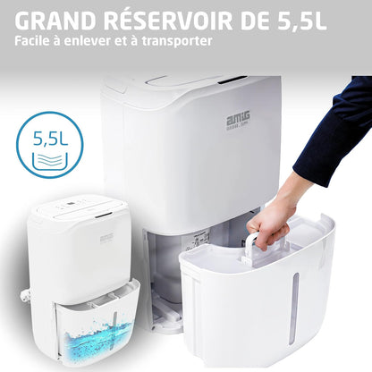  Amig – Déshumidificateur MIST - Capacité 20L/Jour - Régulation De L'humidité Et Minuterie - Réservoir D'eau Amovible 5,5L - 36x28x56 Cm - 270W - Couverture 160m³/h - Silencieux 42 DB - Séchage Linge