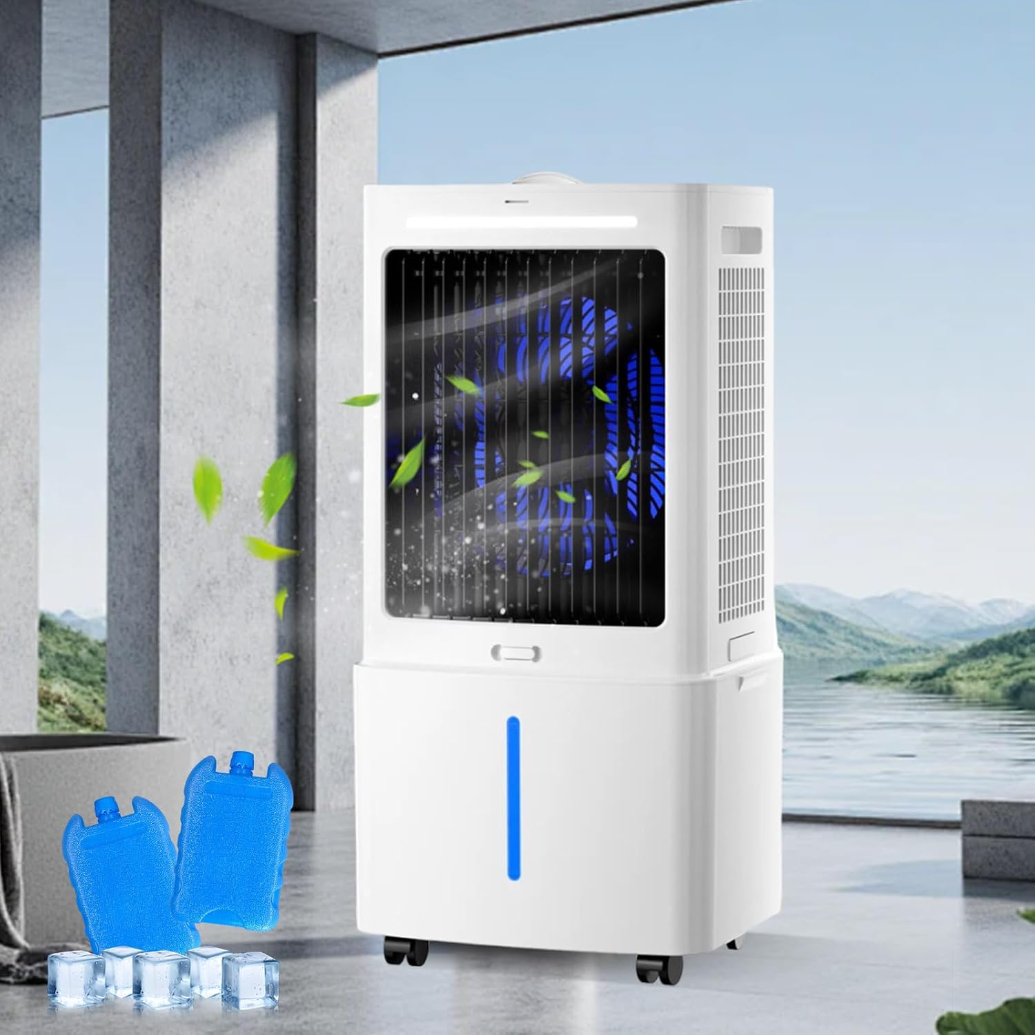 GENERIC Rafraîchisseur D'Air 25 L Haute Performance, Climatiseur Évaporatif Silencieux, Télécommande, 3 Modes, 2 Blocs De Glace Pour Salon