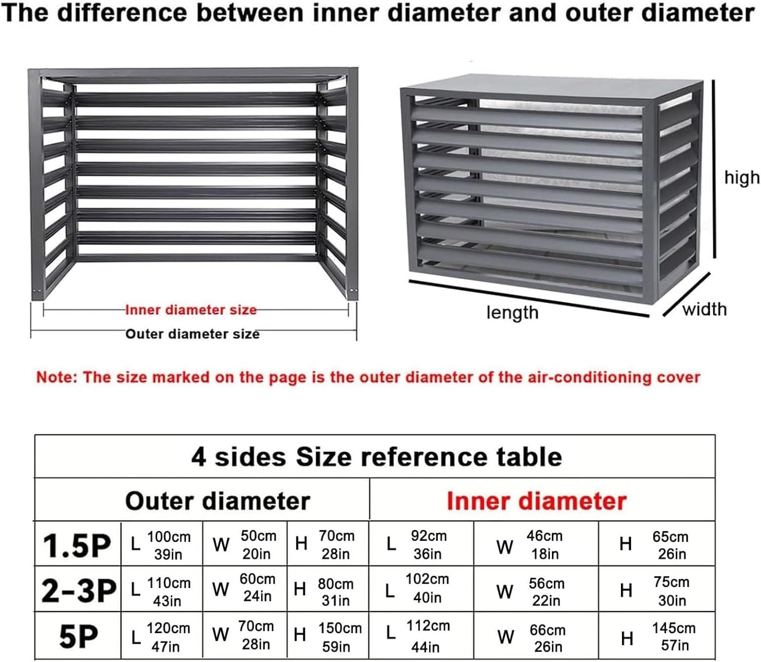 GENERIC Housse En Aluminium à 4 Panneaux Pour Climatiseur D'extérieur Et Support De Fleurs, Clôture Résistante Aux Intempéries, Noir (110 X 60 X 80 Cm)