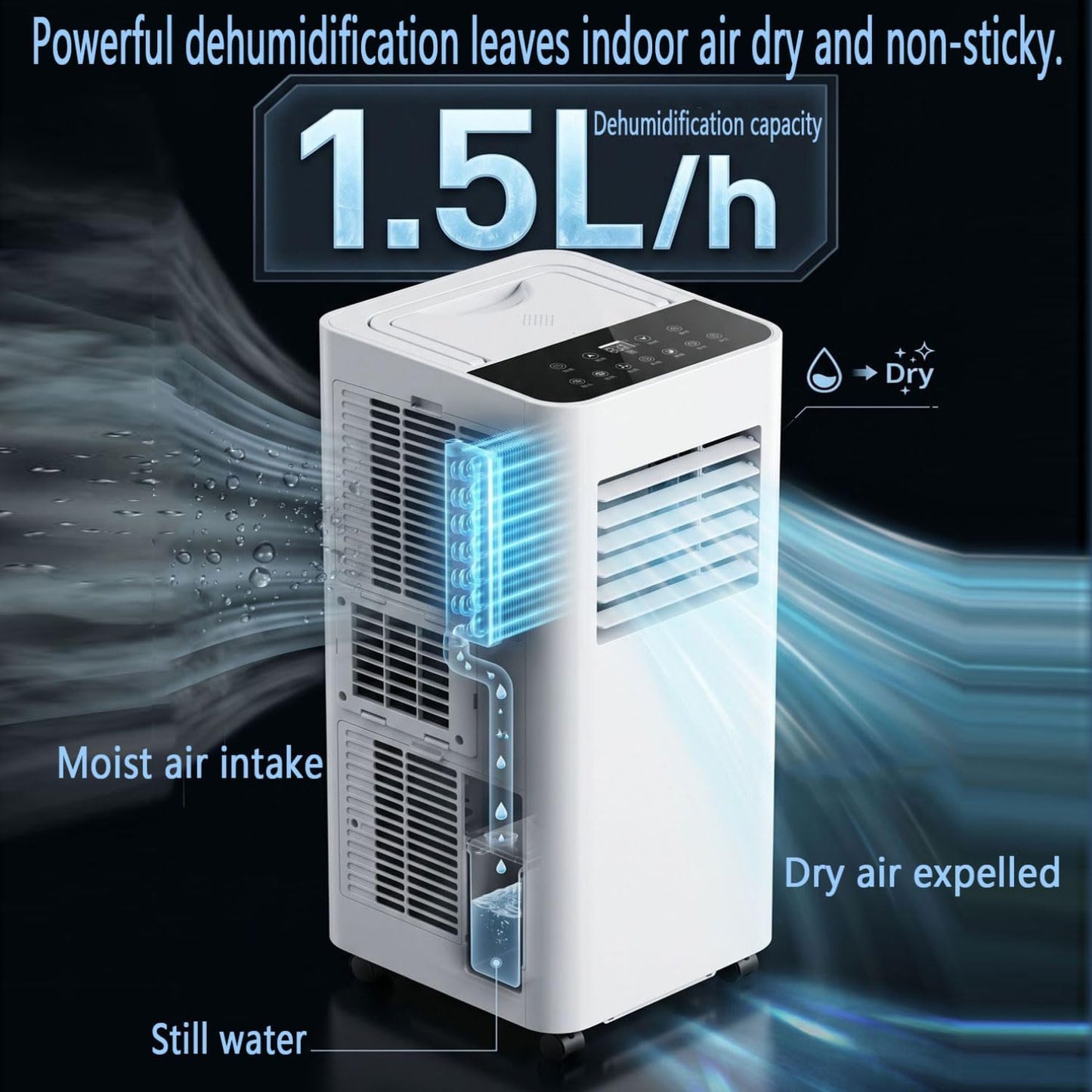 GENERIC Climatiseur Portable 7 000 BTU Avec Télécommande Intelligente (refroidissement, Ventilateur, Déshumidificateur) Avec Ventilateur De Refroidissement Oscillant à 120° à 3 Vitesses Pour Pièces Jusqu'à