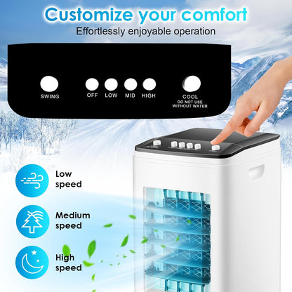  Ventilateur Rafraîchisseur D'air Portable 3 En 1 Avec Refroidissement Par évaporation, Réservoir De 6 L Et Blocs Réfrigérants Inclus. Silencieux (35 DB), Oscillation à 60°. Idéal Pour La Maison, Le