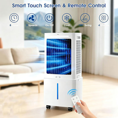  Climatiseur Mobile 25L, Refroidisseur D'Air Évaporatif Avec Télécommande, 3 Vitesses Et 3 Modes, Minuterie 12H, 2 Boîtes Des Glacières, Climatisation Portable Pour Maison Bureau Chambre Cuisine