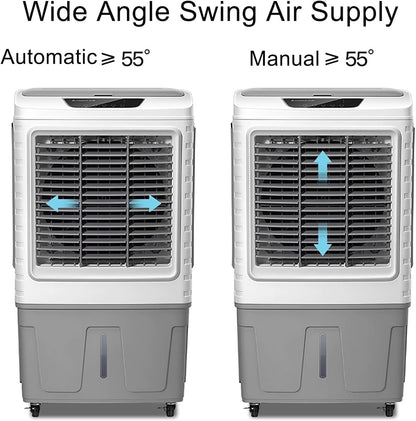  Refroidisseur D'air évaporatif Commercial, Humidificateur Industriel, Climatiseur 3 En 1 200 W, Grand Réservoir D'eau De 50 L, Rafraîchisseur D'air Pour La Maison, Jusqu'à 50 M²