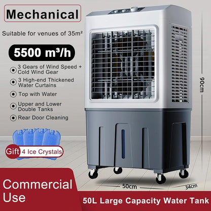  Refroidisseur D'air évaporatif Commercial, Humidificateur Industriel, Climatiseur 3 En 1 200 W, Grand Réservoir D'eau De 50 L, Rafraîchisseur D'air Pour La Maison, Jusqu'à 50 M²