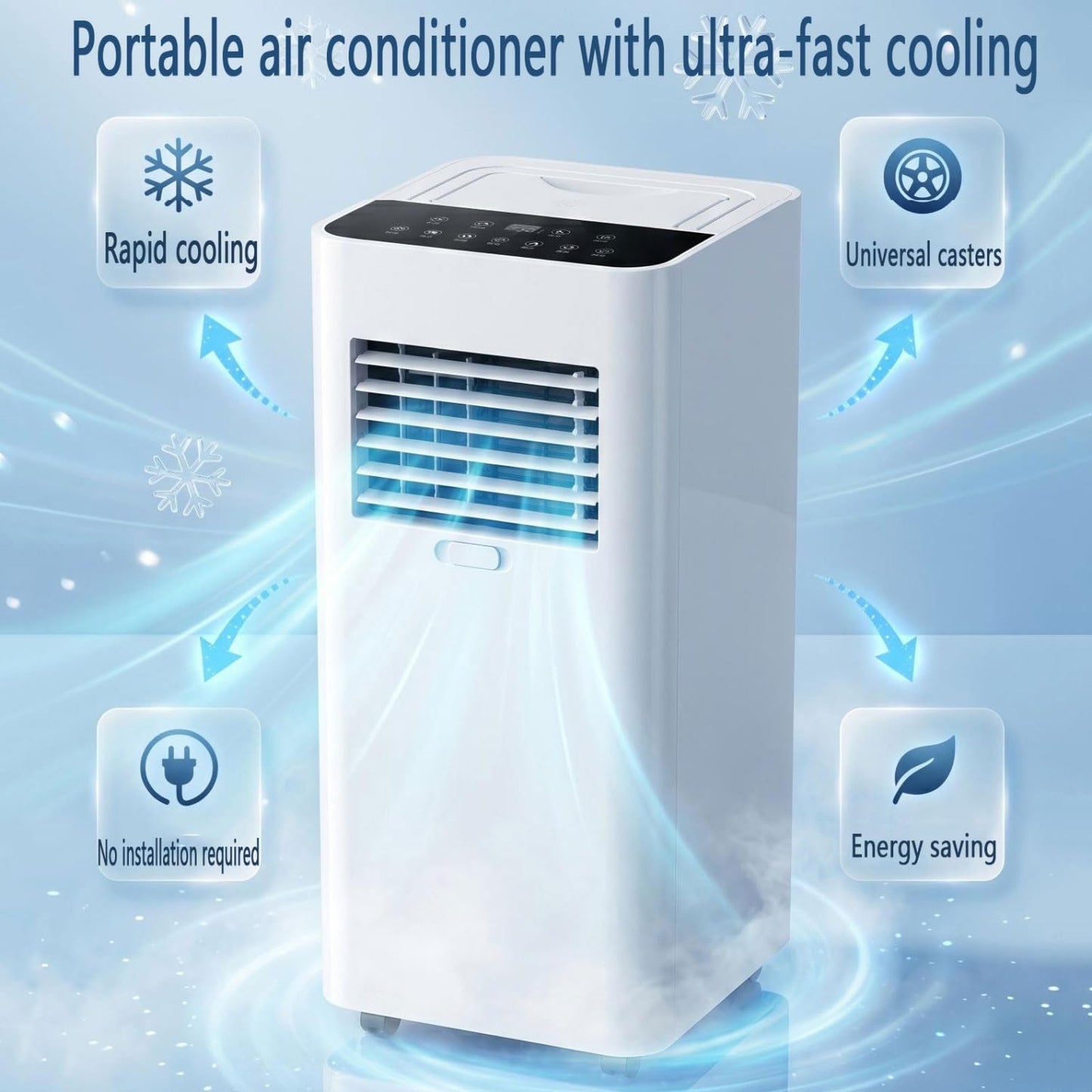 GENERIC Climatiseur Portable 7 000 BTU Avec Télécommande Intelligente (refroidissement, Ventilateur, Déshumidificateur) Avec Ventilateur De Refroidissement Oscillant à 120° à 3 Vitesses Pour Pièces Jusqu'à
