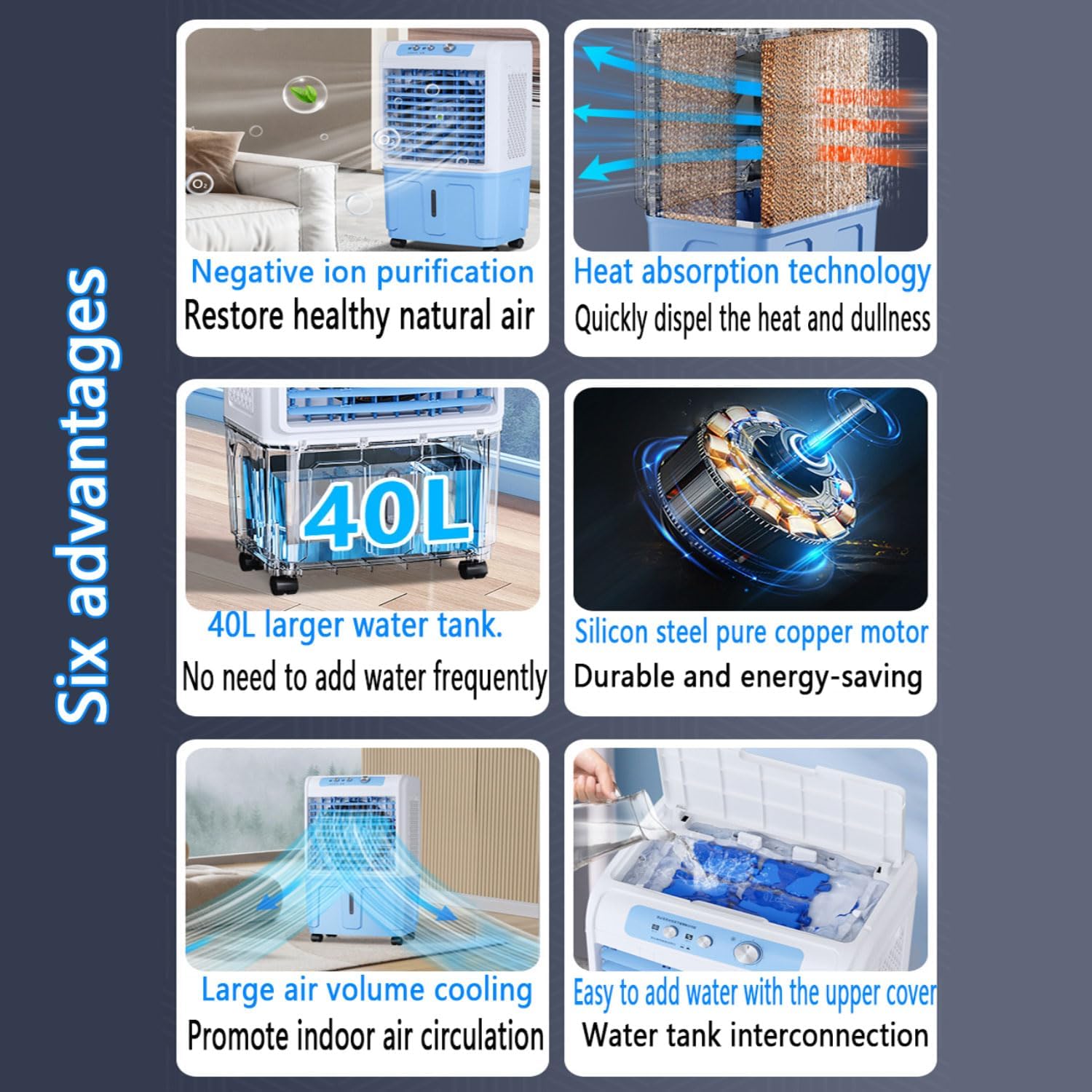 GENERIC Climatiseur Portable Sans Fenêtre Avec 3 Vitesses, Grand Réservoir D'eau, Oscillant à 120 °, Ventilateur De Refroidissement Industriel à Faible Bruit Pour Intérieur Et Extérieur