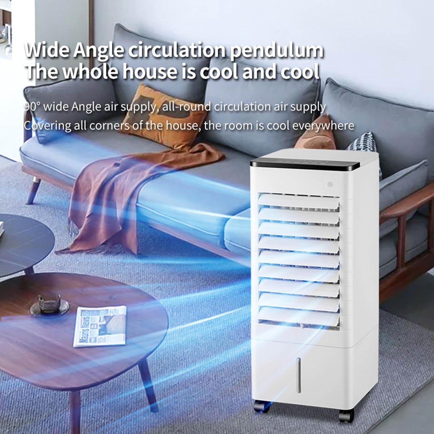 GENERIC Refroidisseur D'air Par évaporation, Réservoir De 9L, 3 Vitesses, Oscillation à 90°, Minuterie 8H, Pour La Maison, Le Bureau, La Chambre à Coucher