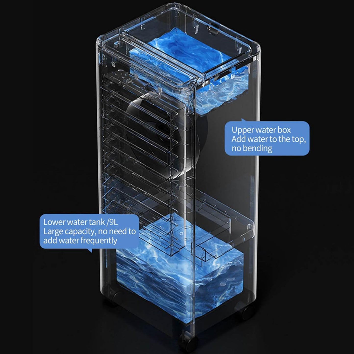GENERIC Refroidisseur D'air Par évaporation, Réservoir De 9L, 3 Vitesses, Oscillation à 90°, Minuterie 8H, Pour La Maison, Le Bureau, La Chambre à Coucher