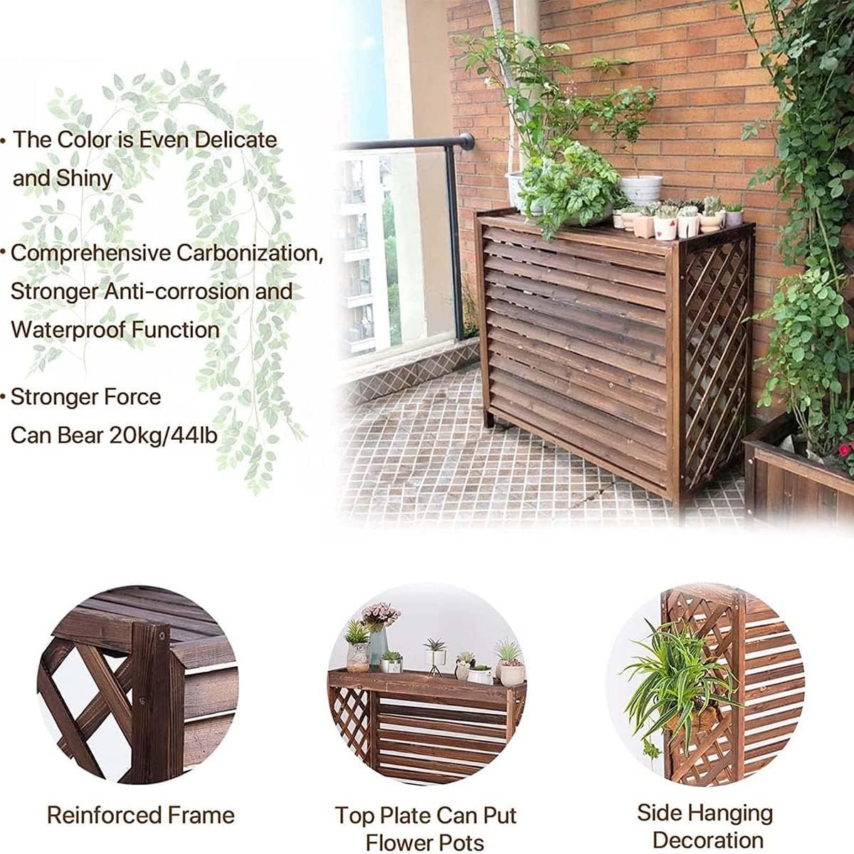 GENERIC Housse De Protection En Bois Pour Climatiseur D'extérieur – Support Robuste En Bois Massif Pour Unités De Climatisation Et Pompes à Chaleur, Grilles De Protection, Clôture Imperméable Et Support De