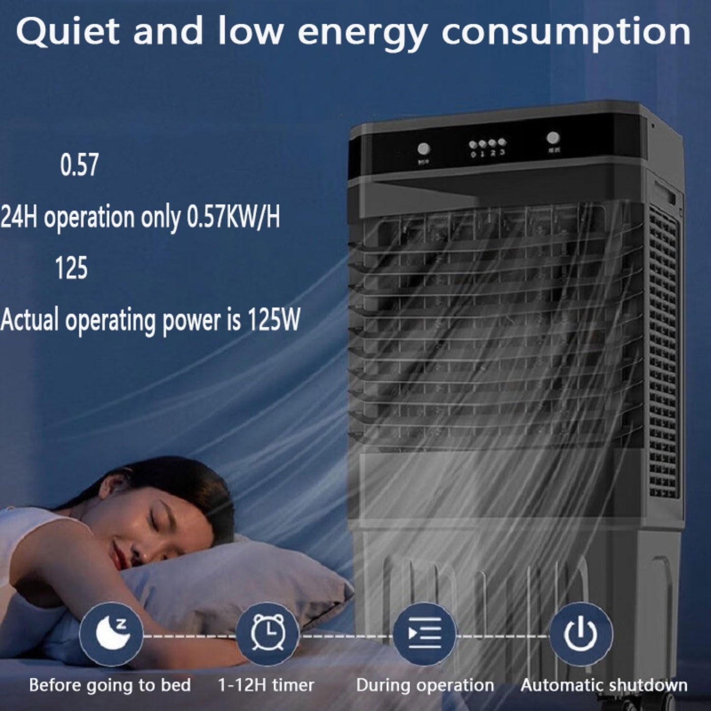 GENERIC Climatiseur Portable économe En énergie Avec Télécommande, Oscillation à 120°, Réservoir D'eau De 50 L, Minuterie De 12 Heures, Idéal Pour Les Chambres Et Les Camping-cars