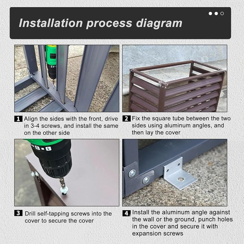 GENERIC Cache-unité AC En Aluminium, Mini écran De Clôture Pour Pompe à Chaleur Fendue, Couverture De Réduction Du Bruit Extérieur à 3 Panneaux, Convient Aux Climatiseurs De 110 X 80 X 60 Cm, Marron