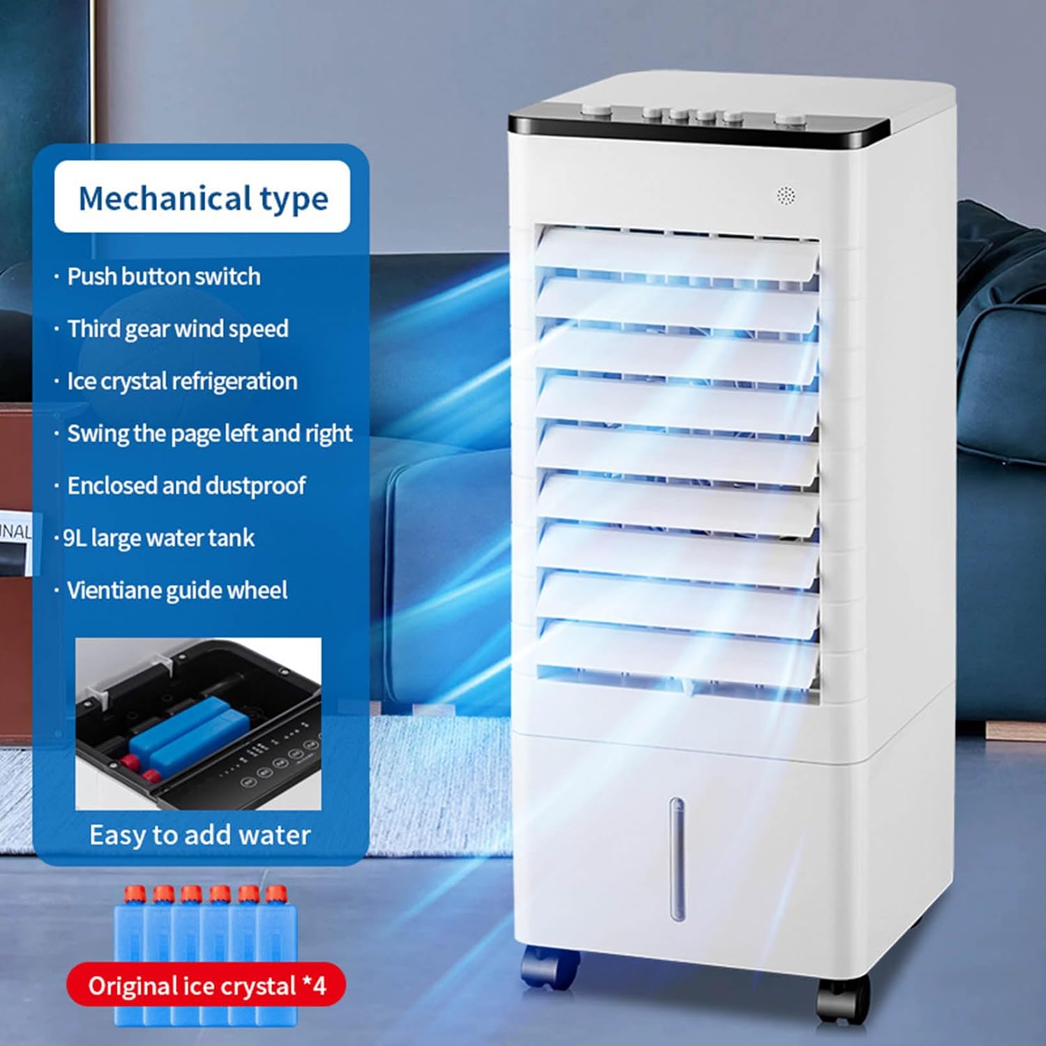 GENERIC Refroidisseur D'air Par évaporation, Réservoir De 9L, 3 Vitesses, Oscillation à 90°, Minuterie 8H, Pour La Maison, Le Bureau, La Chambre à Coucher