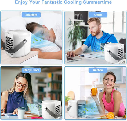  Climatiseur Portable, Refroidisseur D'air Pour La Maison, Mini Climatiseur, Refroidisseur De Ventilateur Personnel 3 En 1, 3 Vitesses De Vent Et 7 Lumières LED, Ventilateur Portable