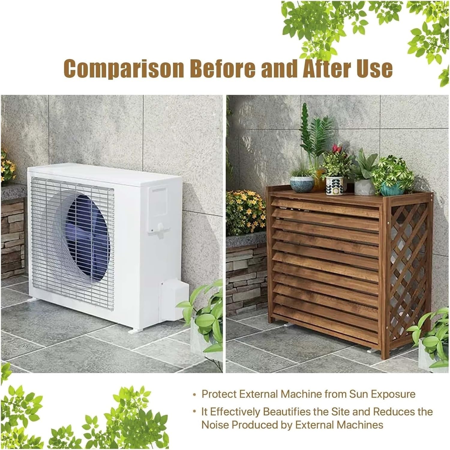 GENERIC Housse En Bois Pour Climatiseur Extérieur, Cadre Imperméable Pour Climatiseur, Avec Volets Cachés, Facile à Installer, Protection Durable Pour Unités Extérieures