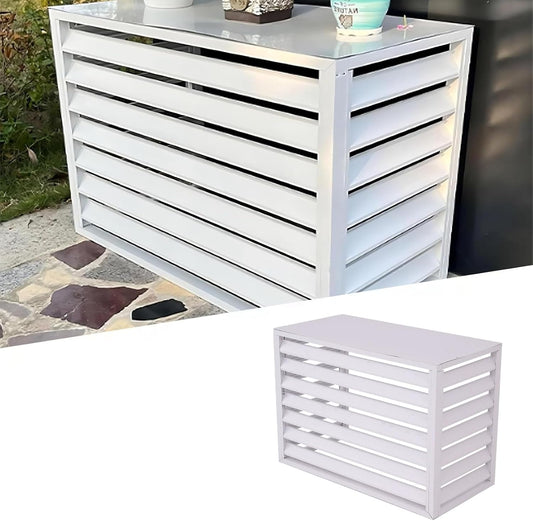 GENERIC Housse En Aluminium à 4 Panneaux Fendue Pour Climatiseur D'extérieur Et Support De Fleurs, Bouclier De Pompe à Chaleur Résistant Aux Intempéries (blanc 100 X 50 X 70 Cm)