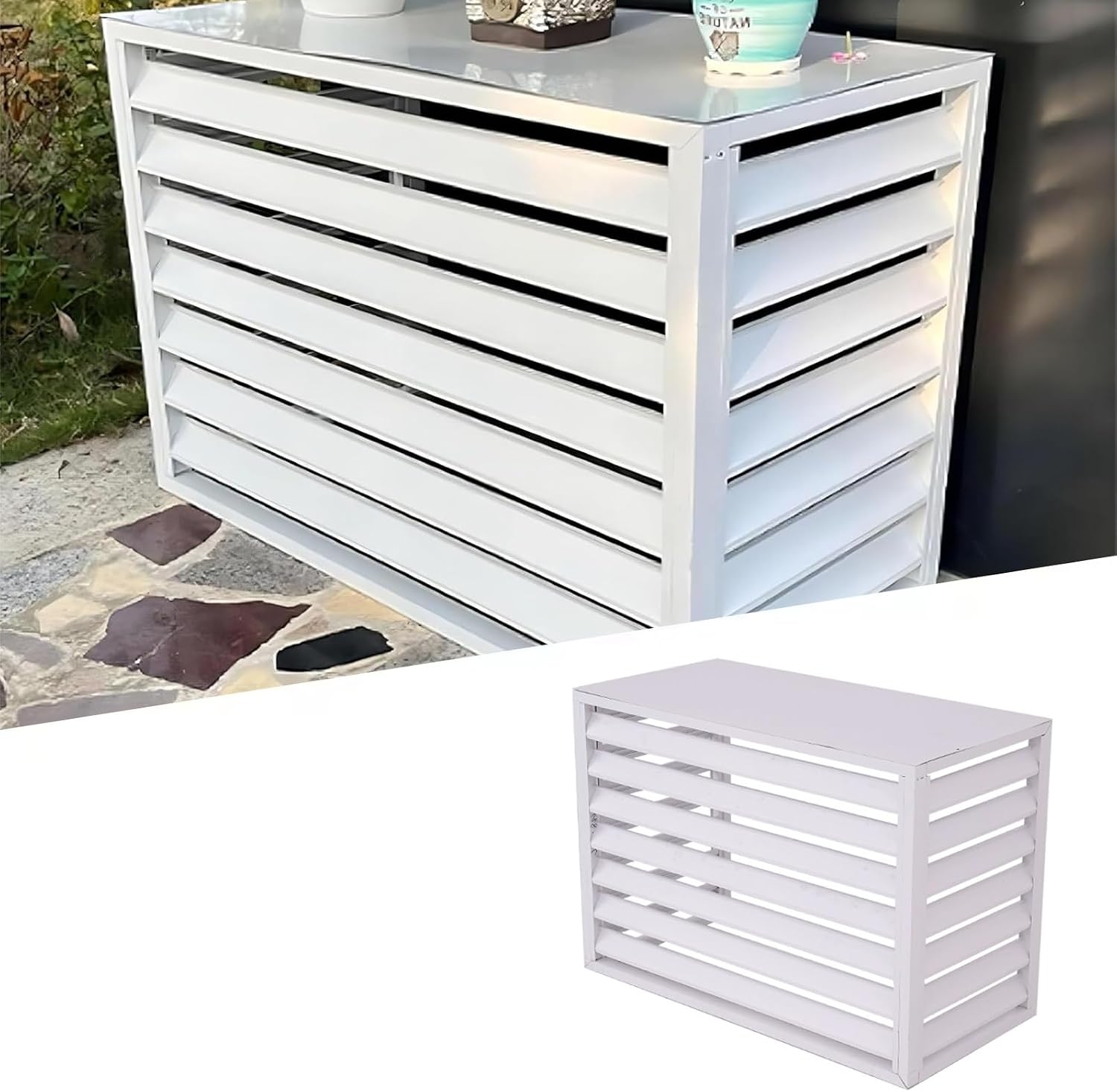 GENERIC Housse En Aluminium à 4 Panneaux Pour Climatiseur Et Pompe à Chaleur - Support De Fleurs - Blanc - 100 X 50 X 70 Cm