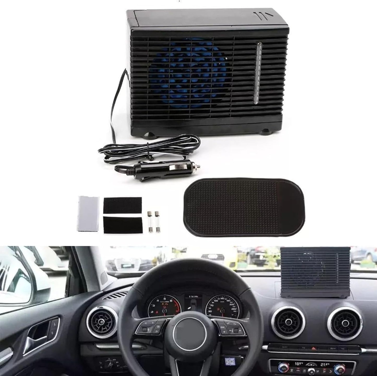  1 Ventilateur Portable Pour Voiture, Climatiseur Par évaporation Avec Eau Glacée, Faible Bruit, Vitesse Réglable, Alimenté Par USB Pour Véhicule, Cabine, Camping, Voyage, ABS Noir