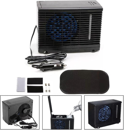  1 Ventilateur Portable Pour Voiture, Climatiseur Par évaporation Avec Eau Glacée, Faible Bruit, Vitesse Réglable, Alimenté Par USB Pour Véhicule, Cabine, Camping, Voyage, ABS Noir