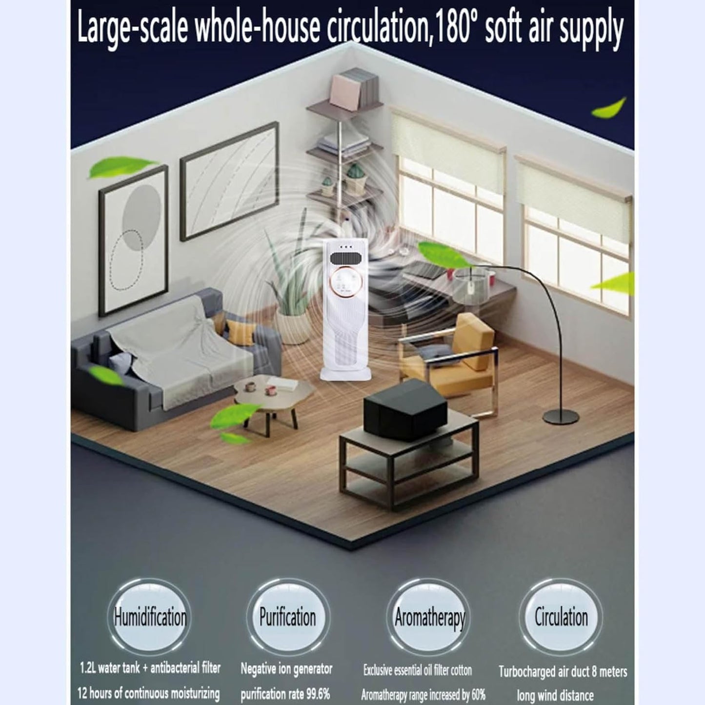GENERIC Refroidisseur D'air Par évaporation Avec Télécommande, 4 Modes, 3 Vitesses, écran LED, Ventilateur De Refroidissement Portable Avec Minuterie De 12 H, Réservoir De 1,2 L, Design Silencieux Sans Pales