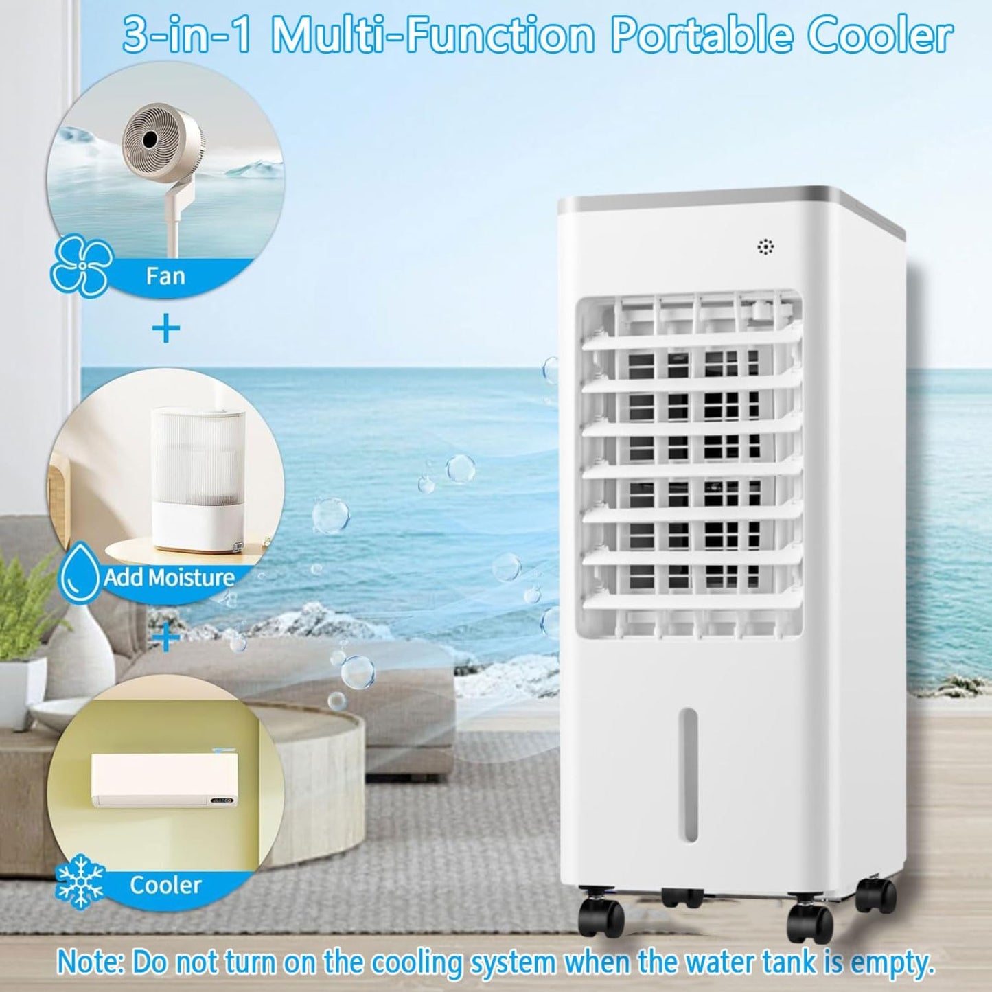 GENERIC Climatiseur Portable à 3 Vitesses, Oscillant à 90°, Fonctionnement Silencieux, Affichage Numérique, Minuterie De 8 Heures, Refroidisseur D'air Par évaporation Avec Ventilateur De Refroidissement à