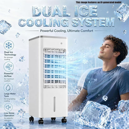  Climatiseur Portable 4-en-1, Rafraîchisseur D'air Par évaporation Avec Réservoir De 6 L, Télécommande, 3 Vitesses Et Roulettes – Idéal Pour La Maison, La Chambre, Le Bureau Ou Le Camping (Black)