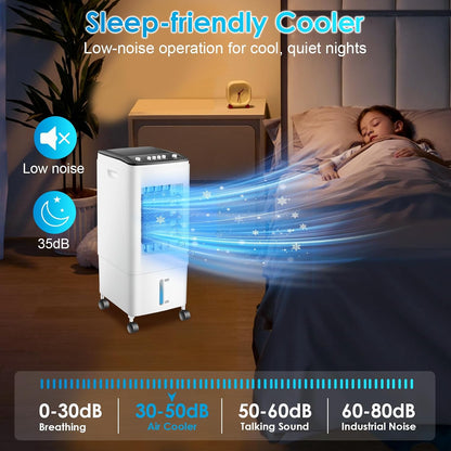  Ventilateur Rafraîchisseur D'air Portable 3 En 1 Avec Refroidissement Par évaporation, Réservoir De 6 L Et Blocs Réfrigérants Inclus. Silencieux (35 DB), Oscillation à 60°. Idéal Pour La Maison, Le