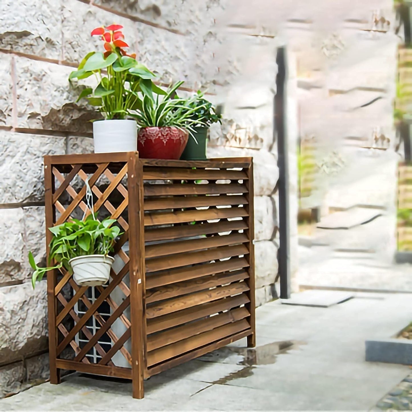  Housse Climatiseur Extérieur Couverture,Climatiseur Clôture écran Climatiseur Extérieur Machine Support Fleur Stand, Décoration Balcon Extérieur Hôte Abri Climatiseur Couverture Extérieure An, No