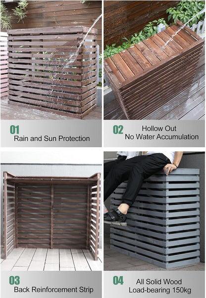  Housses Décoratives Pour Climatiseur Pour Clôture Extérieure – Housse élégante En Bois Pour Unité De Climatisation Et Support De Plante Avec Protection Supérieure – Design Résistant Aux Intempéries