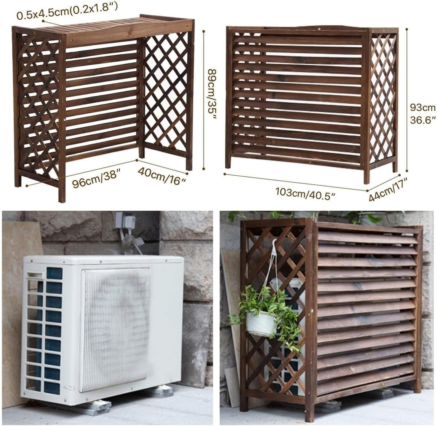  Couvercle De Protection En Bois Pour Climatiseur Extérieur, Cadre étanche Pour Climatiseur Extérieur à Persiennes, Coque De Poubelle Dissimulée, Facile à Installer