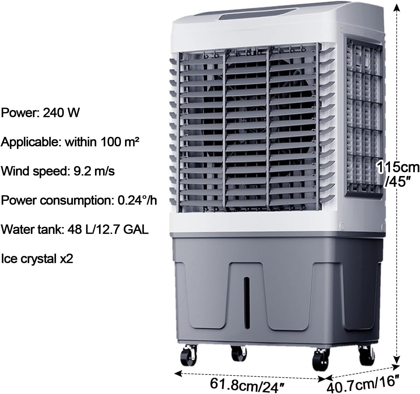 GENERIC Refroidisseur D'air Par évaporation Portable Avec Oscillation à 120°, 3 Vitesses, Idéal Pour Les Terrasses, Les Garages Et L'utilisation Commerciale