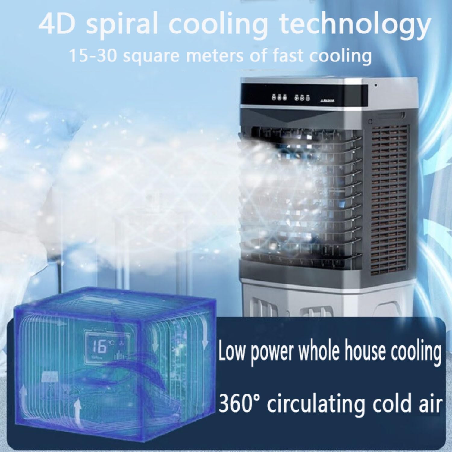 GENERIC Climatiseur Portable économe En énergie Avec Télécommande, Oscillation à 120°, Réservoir D'eau De 50 L, Minuterie De 12 Heures, Idéal Pour Les Chambres Et Les Camping-cars