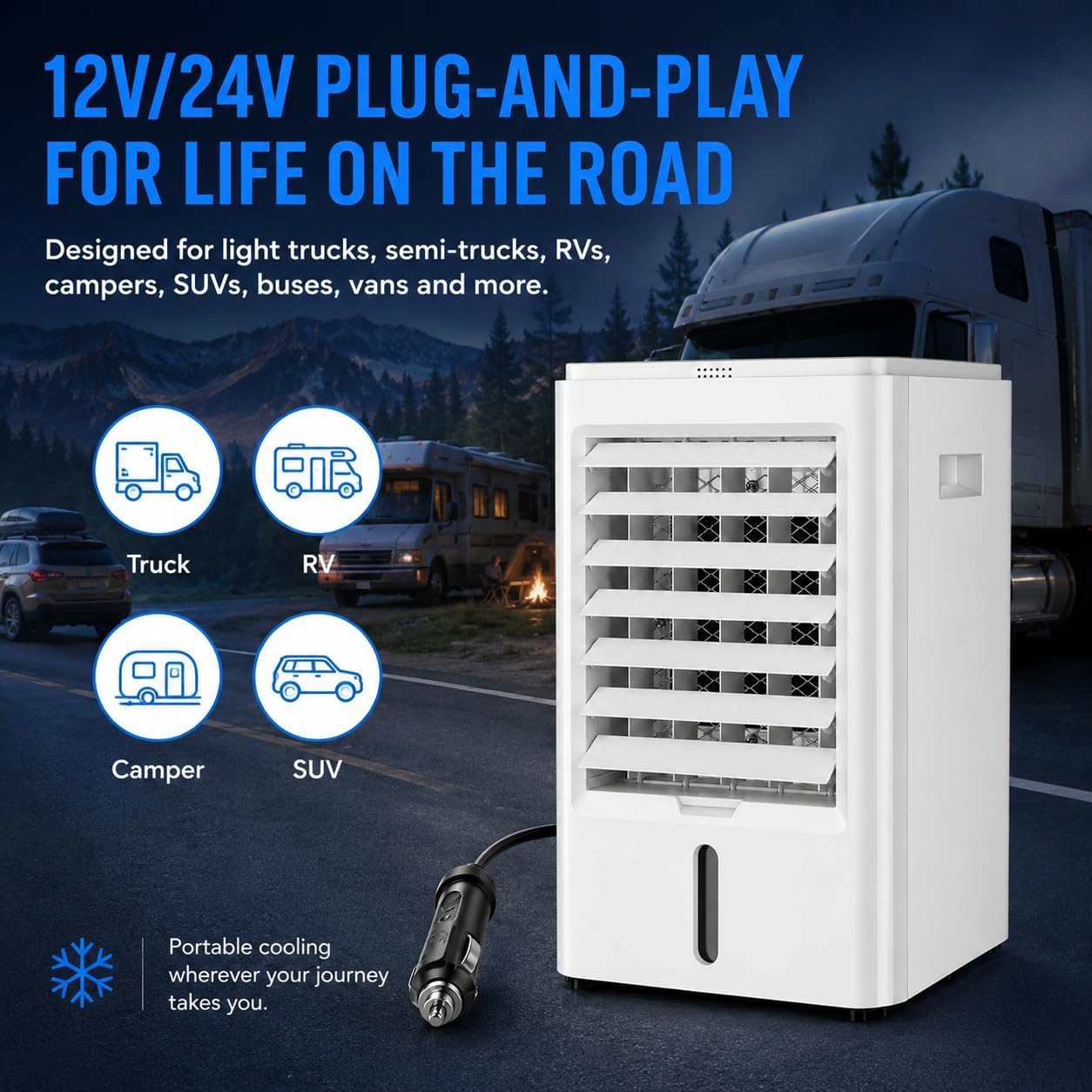  Mini Climatiseur Pour Camping-Car, Ventilateur Portable, Refroidisseur D'air Par Évaporation Avec 3 Vitesses De Ventilation Et Minuterie 1/2/4 H, Ventilateur De Refroidissement 24v