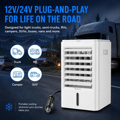  Mini Climatiseur Pour Camping-Car, Ventilateur Portable, Refroidisseur D'air Par Évaporation Avec 3 Vitesses De Ventilation Et Minuterie 1/2/4 H, Ventilateur De Refroidissement 24v