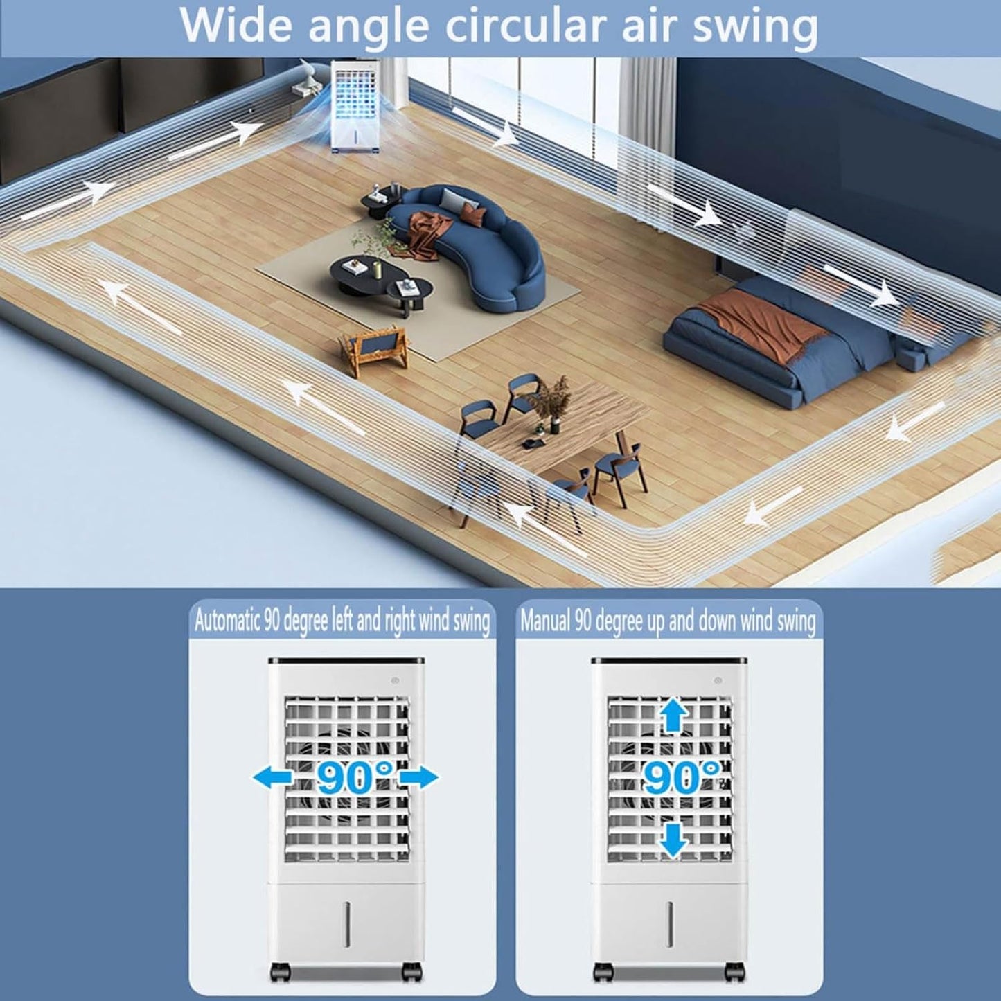 GENERIC Climatiseur Portable 3 En 1, Refroidisseur D'air Avec Minuterie De 15 H, Réservoir De 9 L, Télécommande, Ventilateur à 3 Vitesses Pour Chambre Et Bureau