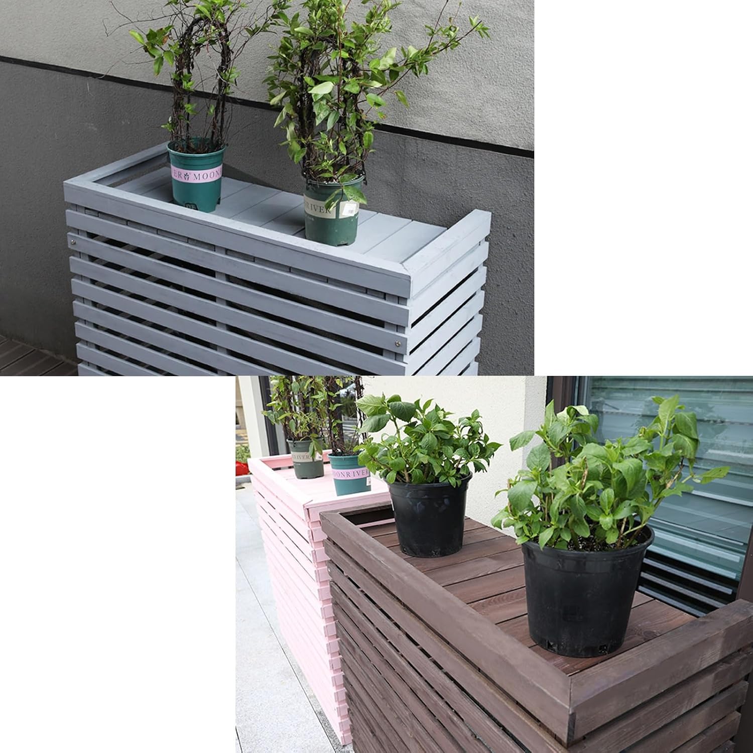  Housses Décoratives Pour Climatiseur Pour Clôture Extérieure – Housse élégante En Bois Pour Unité De Climatisation Et Support De Plante Avec Protection Supérieure – Design Résistant Aux Intempéries